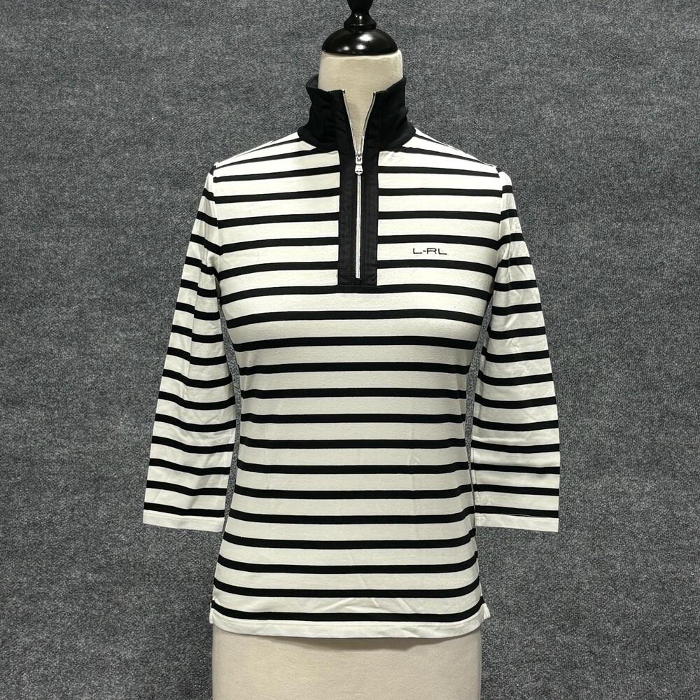 Lauren Ralph Lauren Shirt Womens PXS White Stripe 1/4 Zip Mock Neck Petite